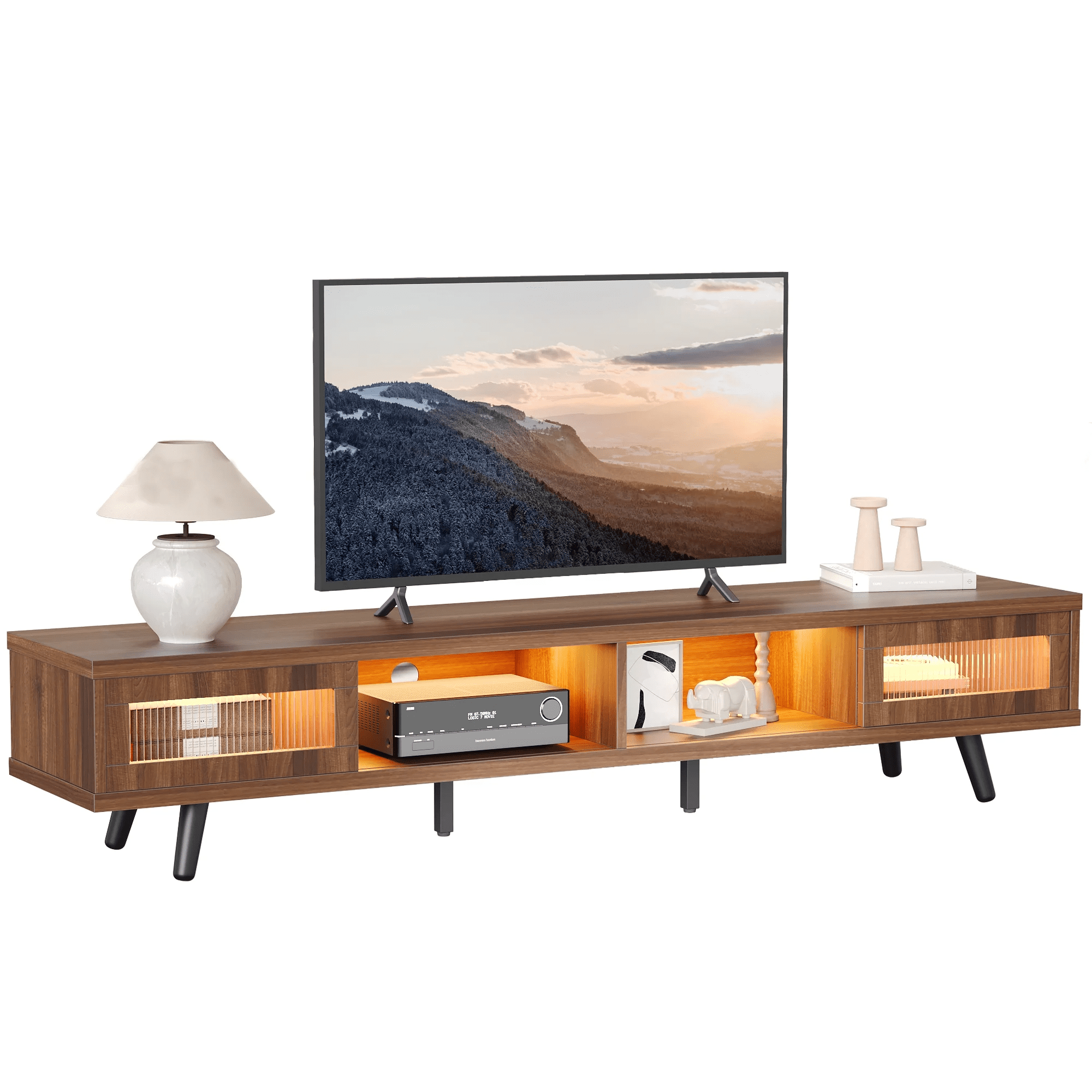 Refurbished Bestier T017B-ANCA 70" LED TV Stand for TVs up to 75" TV, Ancona Walnut