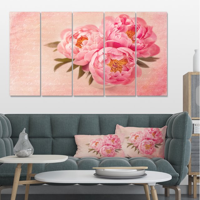 Peony Flowers against Scribbled Back - Floral Canvas Art Print