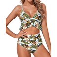 thumbnail image 1 of Women Two Piece Swimsuits High Waisted Ruffle Flounce Bikini V Neck Tummy Control Bathing Suit Green Leaves (M, 1 of 6
