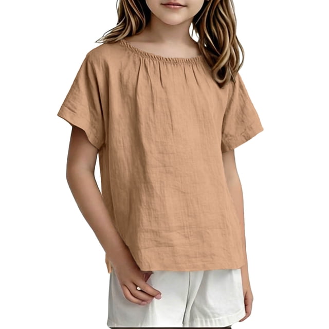 RXMEKW T-Shirt à Manches Courtes Doux et Respirant à Col Rond pour Enfants Tout-Petits Haut Uni pour Garçons Filles 100 % Polyester