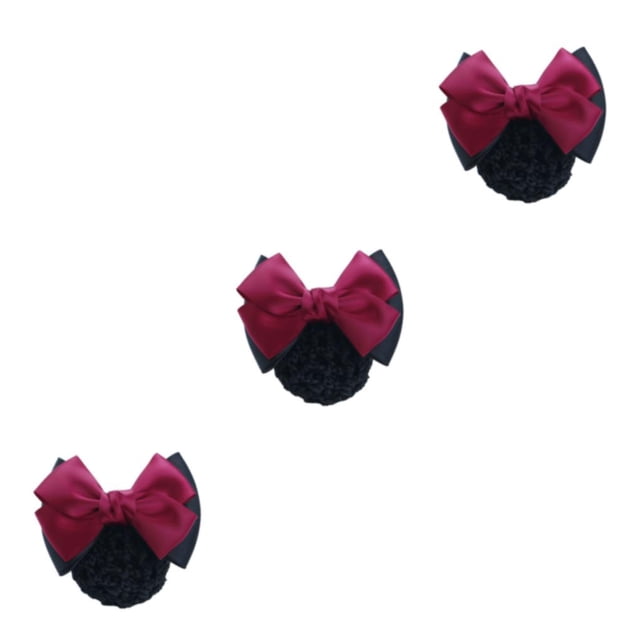 Decodeary Professional Hair Plate Mesh Pocket Practical Snood Net Elegant And Professional Two Bows- rose red 3Set