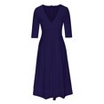 thumbnail image 4 of Meichang Robe Femme à Manches 3/4, Coupe Trapèze, Aguichant, Décolleté en V Profond, Robes Maxi avec Poches, Robe d'Été Évasée et Évasée, Douce et Extensible, Robe de Bal, de Soirée, de Fête, 4 of 7