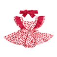 thumbnail image 2 of Baby Girls Ruffles Fashion Fly Sleeve Heart Bandage Romper and Headband, 2 of 6