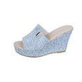 thumbnail image 1 of WLOELOEW Women'S Plus-Size Peep-Toe Wedge Sandals For Outdoor Summer Activities Light Blue Cloth Material Size 6 Us 9.25 Inches, 1 of 9