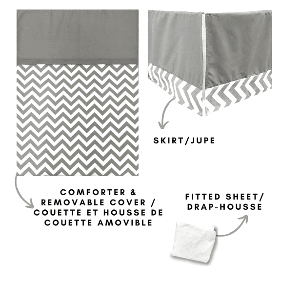 Grey and White Chevron Zigzag Bedding (4-piece Baby Bedding, #6)