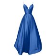 thumbnail image 3 of HKEJIAOI Liquidation des Ventes Robe Femme Mode Femme Couleur Unie Aguichant Col en V Bretelles Sans Manches Robe de Soirée Bleu, 3 of 5