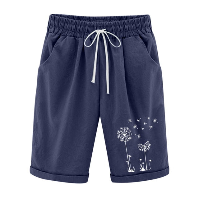 Timegard Shorts pour Femmes en Coton et Lin Grande Taille à Imprimé Légers d'Été Décontractés Amples avec Poches
