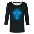 thumbnail image 4 of RKSTN Hauts pour Femmes Mode Décontractée Imprimé Crucifix Col Rond Manches 3/4 T-Shirt Couleur Unie Ajusté Blouse Printemps Été, 4 of 4