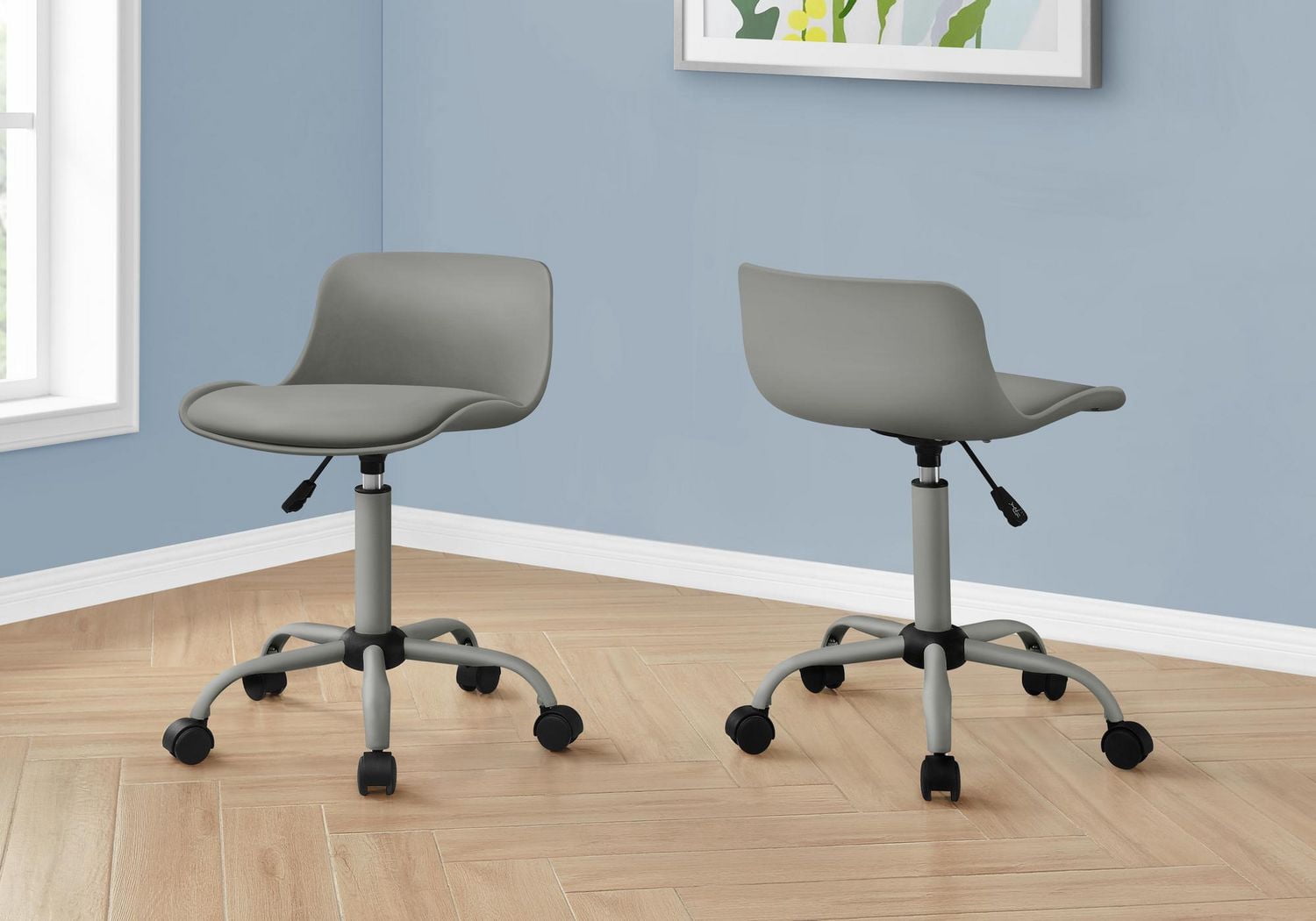 Monarch Specialties Office Chair, Adjustable Height, Swivel, Ergonomic, Computer Desk, Work, Juvenile, Metal, Pu Leather Look, Grey, Contemporary, Modern