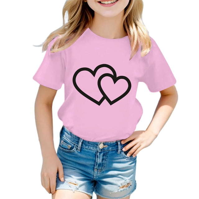 LUOGENLI T-Shirt pour Filles Enfant Filles Mignon Graphique Col Rond Manches Courtes Tee Été Décontracté T-Shirt Longues Chemises pour Filles Coton 1-2 Ans