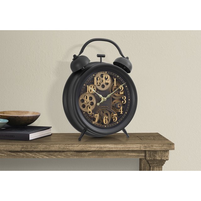 Monarch Specialties I 9014 - Horloges, Ronde 12 Pouces, Mécanisme à Engrenages, Horloge de Table, Noir, Transitionnel