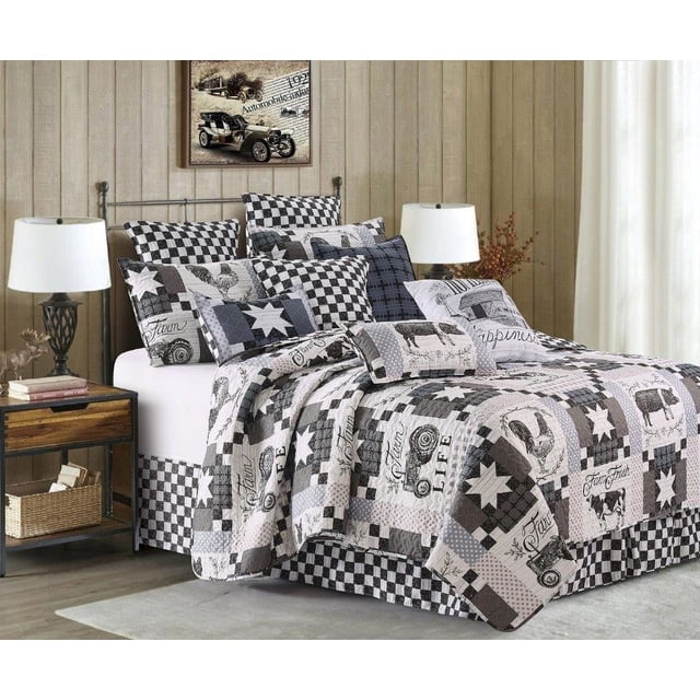 Spura Home Ensemble de Courtepointe Imprimée 3 Pcs Deb Strain Farm Life Format Grand Lit