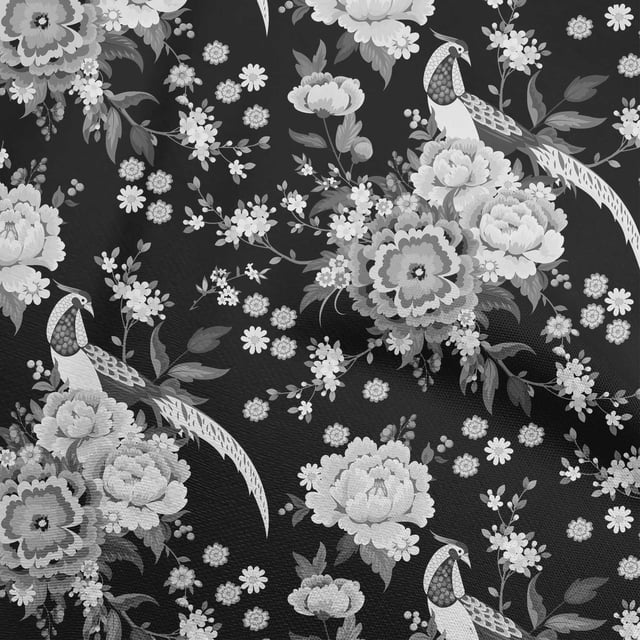 oneOone Polyester Spandex Dark Gray Fabric Asian Chinese Craft Projects Decor Fabric Printed By The Yard 56 Inch Wide
