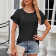 thumbnail image 2 of Dealovy Haut d'Été pour Femmes Décontracté Ample à Col Rond T-Shirts à Oeillets à Manches Courtes Tunique à Volants, 2 of 7