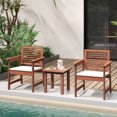 thumbnail image 3 of Costway 3 PCS Patio Furniture Set with 2 Seat Cushions Coffee Table Solid Wood Chairs, 3 of 7