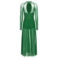 thumbnail image 4 of TTAO Costumes de Danse Lyrique pour Femmes à Manches Longues en Maille Tulle Fluide Robe Maxi Longue Vert P, 4 of 6