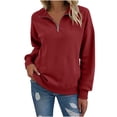 thumbnail image 1 of Chandail à Demi-Glissière pour Femmes, Comdrip Chandail pour Femmes Décontracté à Manches Longues Demi-Glissière Chandail Léger Décontracté Ample Mode Chandails pour Femmes Demi-Glissière Rouge m, 1 of 5