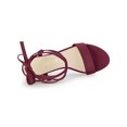 thumbnail image 4 of BLISSFUL STEP Women's Open Toe Lace up Block High Heels Sandals Burgundy 7, 4 of 7