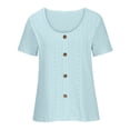 thumbnail image 3 of Plebaso Hauts d'Été pour Femmes Col Rond Manches Courtes T-Shirts Ajourés Décontractés Chemisiers à Boutons P-5TG, 3 of 5