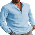 thumbnail image 1 of Mens Long Sleeve Button T Shirts Casual Plain Pullover Tops Loose Basic Tee, 1 of 2