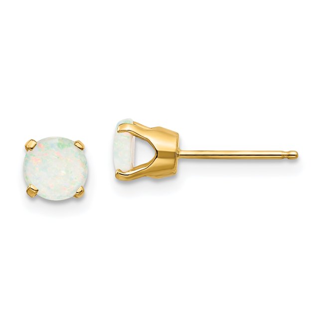 14k Yellow Gold 5mm Opal Stud Earrings October Birthstone Gemstone