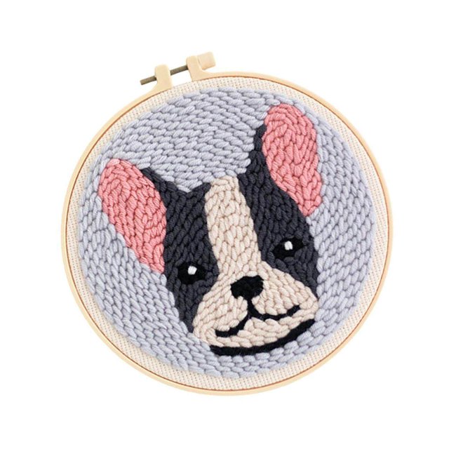Punch Needle Kit DIY Needlework Yarn Punch Stitching Starter Animal Dog Embroidery for Kit Embroidery Neddlework Adult Kid Starter C