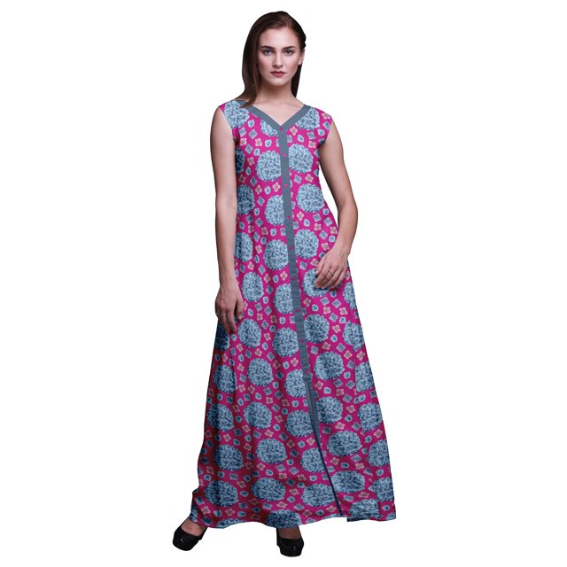 Bimba Robe Longue Florale pour Femme, Fête, Col en V, Fente avant, Sans Manches, Maxi - Grande