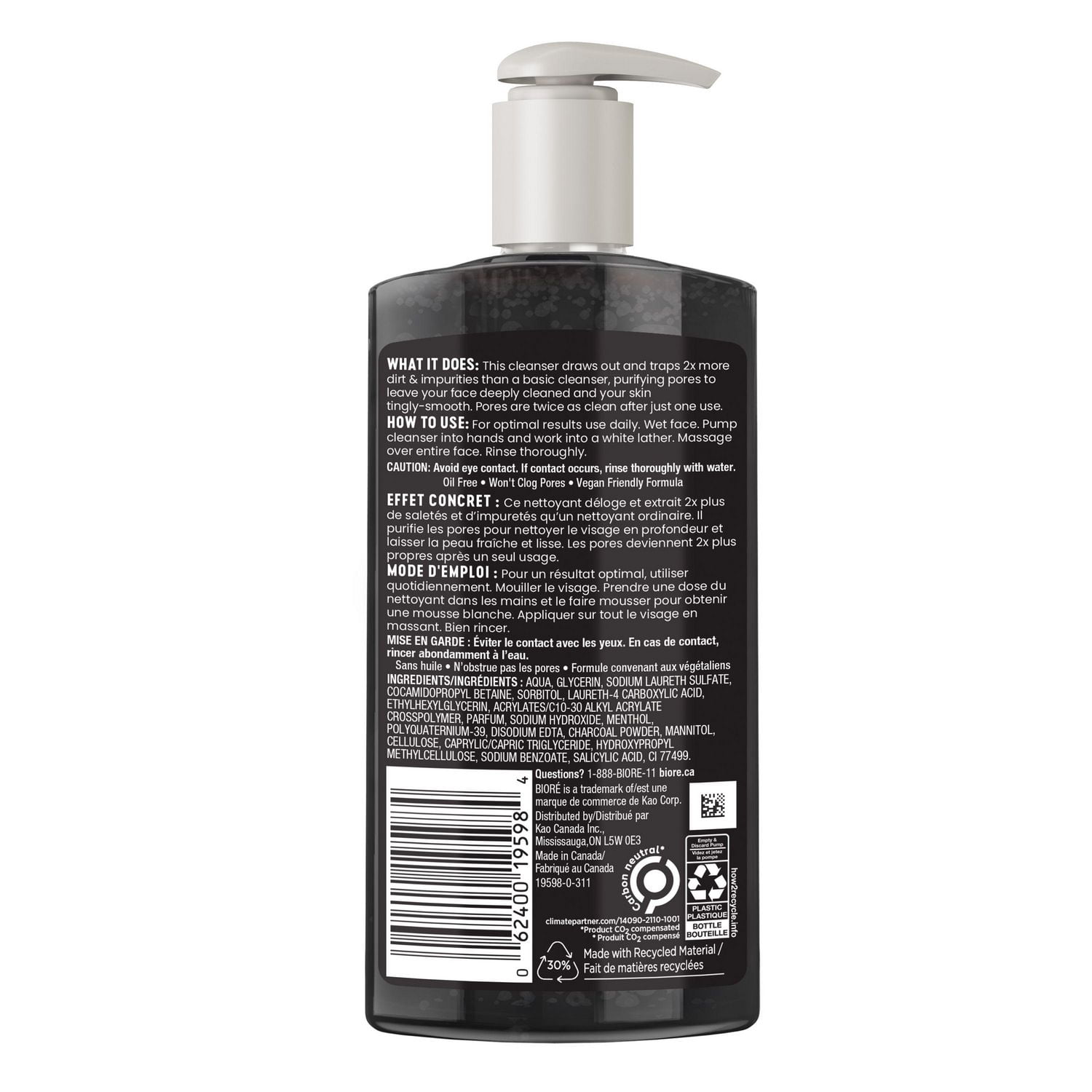 Paquet Boni! Bioré Bandes pour les Pores au Charbon Nettoyage en Profondeur Format Économique (14 Unités) & Bioré Nettoyant au Charbon pour Pores en Profondeur, Nettoyant pour le Visage pour Peau Grasse (200mL)
