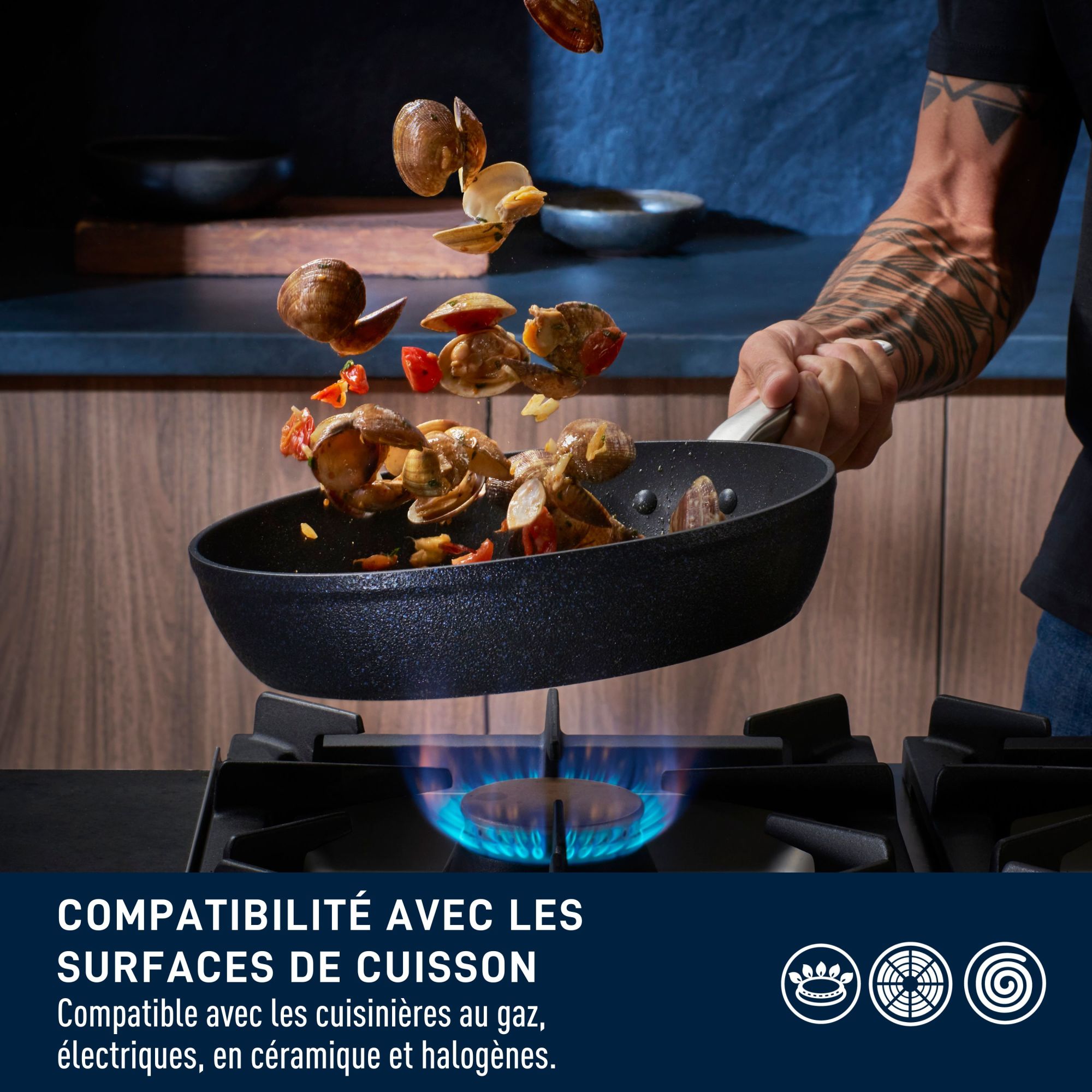 Ensemble T-fal Stone Shield de 10 pièces avec technologie DefenseShield™, fabrication en 6 couches, texture pierre robuste, à l’épreuve du lave-vaisselle et du four