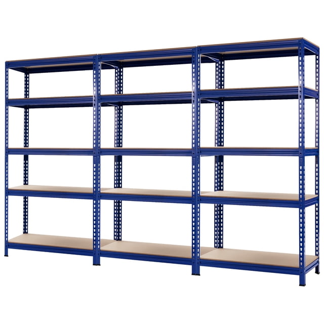Gymax 3 Pcs Étagère de Rangement de Garage en Métal à 5 Niveaux de 73 Pieds' Autoportante avec Unité Réglable Bleu