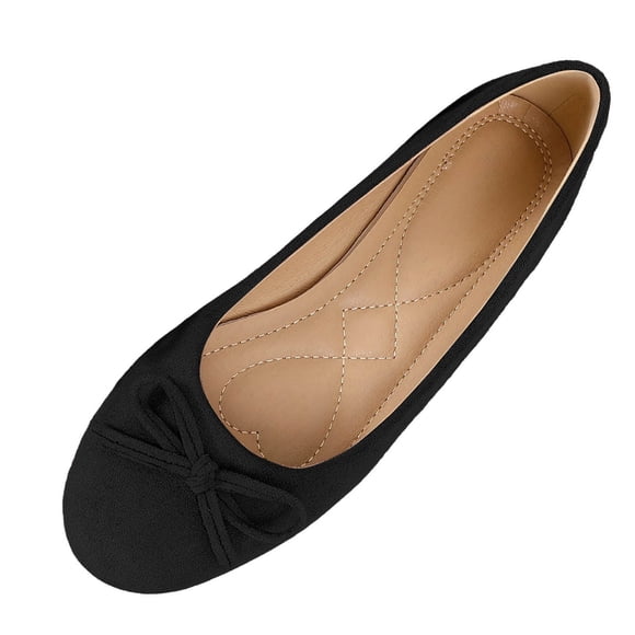 FRSASU Women's Bow Knot Lace Ballet Flats Beaded Closed Toe Spring Summer Soft Flats Low Heel Black