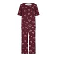 thumbnail image 3 of Offre à Durée Limitée Iumwxz Pyjamas Doux Tendance Ensembles Assortis Tenues de Voyage pour Femmes Col Ras du Cou à Motif de Cœur Manches Courtes Taille Élastique Pantalon Court Tenues pour Femmes Tenue de Rue, 3 of 4