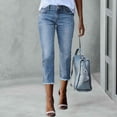 thumbnail image 2 of Ladies Casual Pants Straight Leg Distressed Stretch Capri Jeans Blue S, 2 of 6