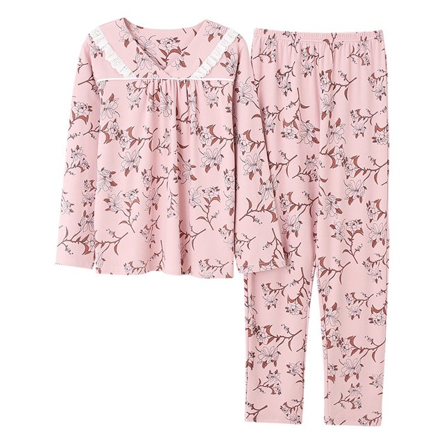 REDHOTYPE Pyjama Fantaisie à Fleurs pour Femme, Printemps Automne, Maman, Manches Longues, Coton, Col Rond, Automne pour Femme, Grande Taille, Tenue d'Intérieur