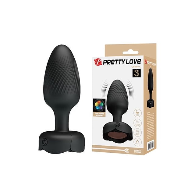 Pretty Love Osborn Medium Vibrating Anal Plug w/ RGB Bottom Light, Black
