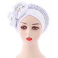 thumbnail image 1 of Fashion Women Beading Braid Hat Muslim Ruffle Cancer Wrap Cap Sleep Caps Satin Lined Hair Bonnets, 1 of 2
