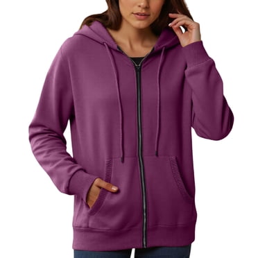Aocisk Womens Zip Up Hoodie Fashionable Casual Pocket Zipper Long Sleeved Hooded Solid Color Sweatshirt for Streetwear Red M