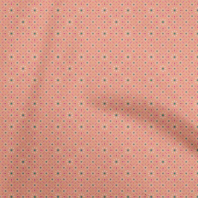 oneOone Rayon Peach Fabric Asian Block Floral Craft Projects Decor Fabric Printed By The Yard 56 Inch Wide
