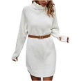 thumbnail image 4 of Yuyuzo Women Basic Sweater Dress Long Sleeve Turtleneck Ribble Knit Pullover Sweaters Mini Short Dresses, 4 of 5