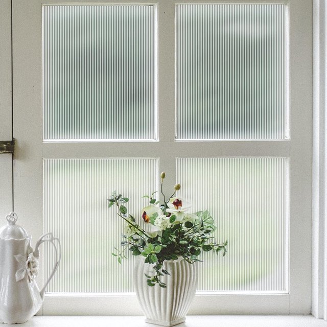 45x300cm Reeded Glass Window Film, Window Privacy Film, Frosted Window Vinyl, 3D Decorative Window Decals Non Adhesive for Bathroom Living Room