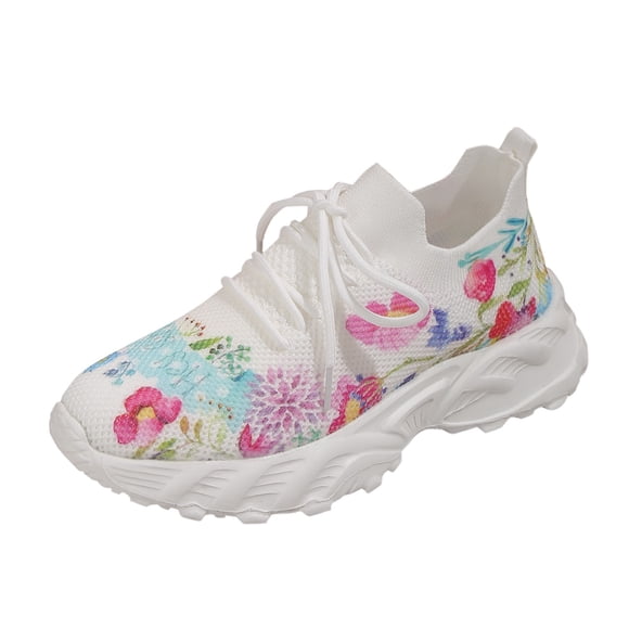WEAIXIMIUNG Womens Platform Sneakers White Women's Fashion New Lace Up Round Head Breathable Mesh Sports Shoes Thick Soles Non Casual Shoes