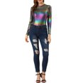 thumbnail image 2 of INSPIRE CHIC Haut pour Femme à Manches Longues Scintillant Pailleté Brillant Métallisé Hauts S Multicolore, 2 of 7