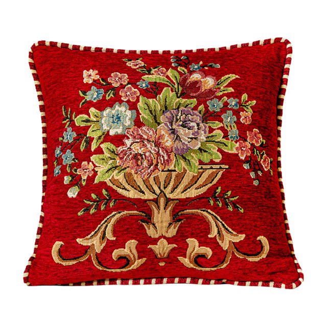 GROWTH TANK 19x19inch Jacquard Pillow Cover Machine Wash Floral Pattern Pillowcase for Sofa, Red