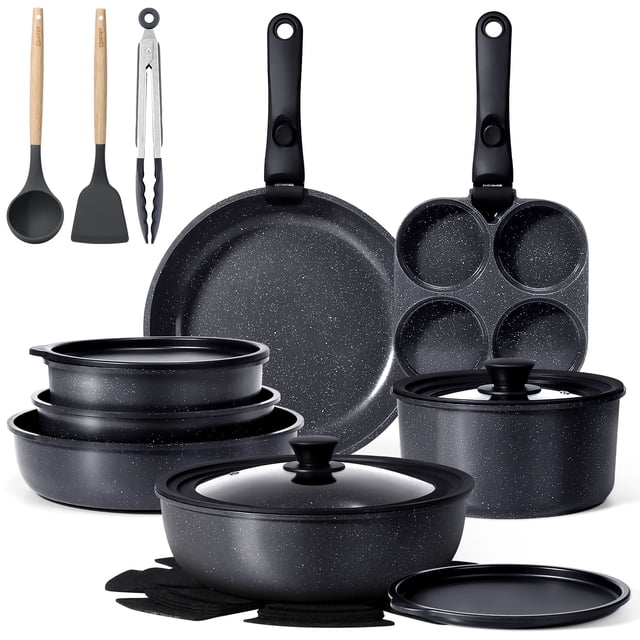 Gipp 21 Piece Ceramic Pots and Pans Set Non Stick, Cookware Set with Detachable Handles, Safe for Ovens and Dishwashers,Induction Cookers RV Kitchen