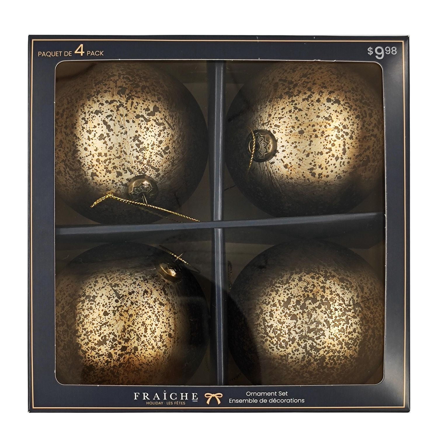 FRAÎCHE Holiday Shatterproof 100MM Ornament Set, 4 pack
