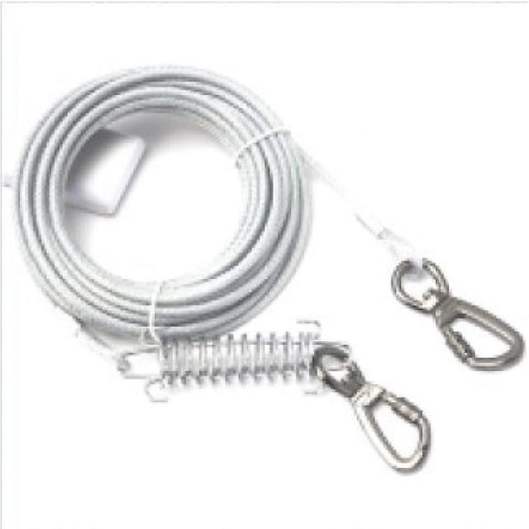 32FT Dog Tie-Out for Outdoor Adventures, Multifunctional & Heavy Duty, Reflective Cable, Durable Clip, Chew Proof, Silver