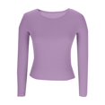 thumbnail image 4 of Hauts Ajustés Côtelés d'Automne - T-Shirt à Col Rond à Manches Longues Extensible, Décontracté, Basique pour Femmes, 4 of 7