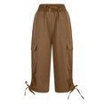 thumbnail image 4 of QATAINLAV Capris de Randonnée pour Femmes avec Poches Été Cargo Légers Pantalons Capri de Voyage Unis Décontractés Bas Resserré Pantalons de Survêtement Raccourcis Offres Éclair du Jour Café S, 4 of 8