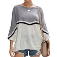 thumbnail image 1 of Women Colorblock Crew Neck Batwing 3/4 Sleeve Knitted Top, 1 of 6