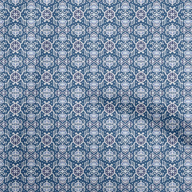 oneOone Velvet Teal Blue Fabric Asian Block Craft Projects Decor Fabric Printed By The Yard 58 Inch Wide
